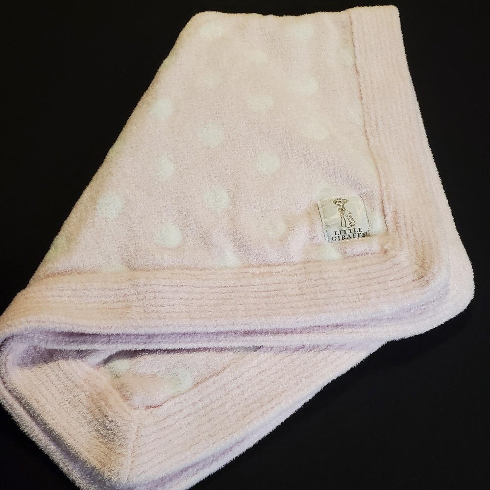 Little Giraffe Dolce Dot Chenille Blanket In Pink, Thick SILKY SOFT EUC‎ 28"x32"